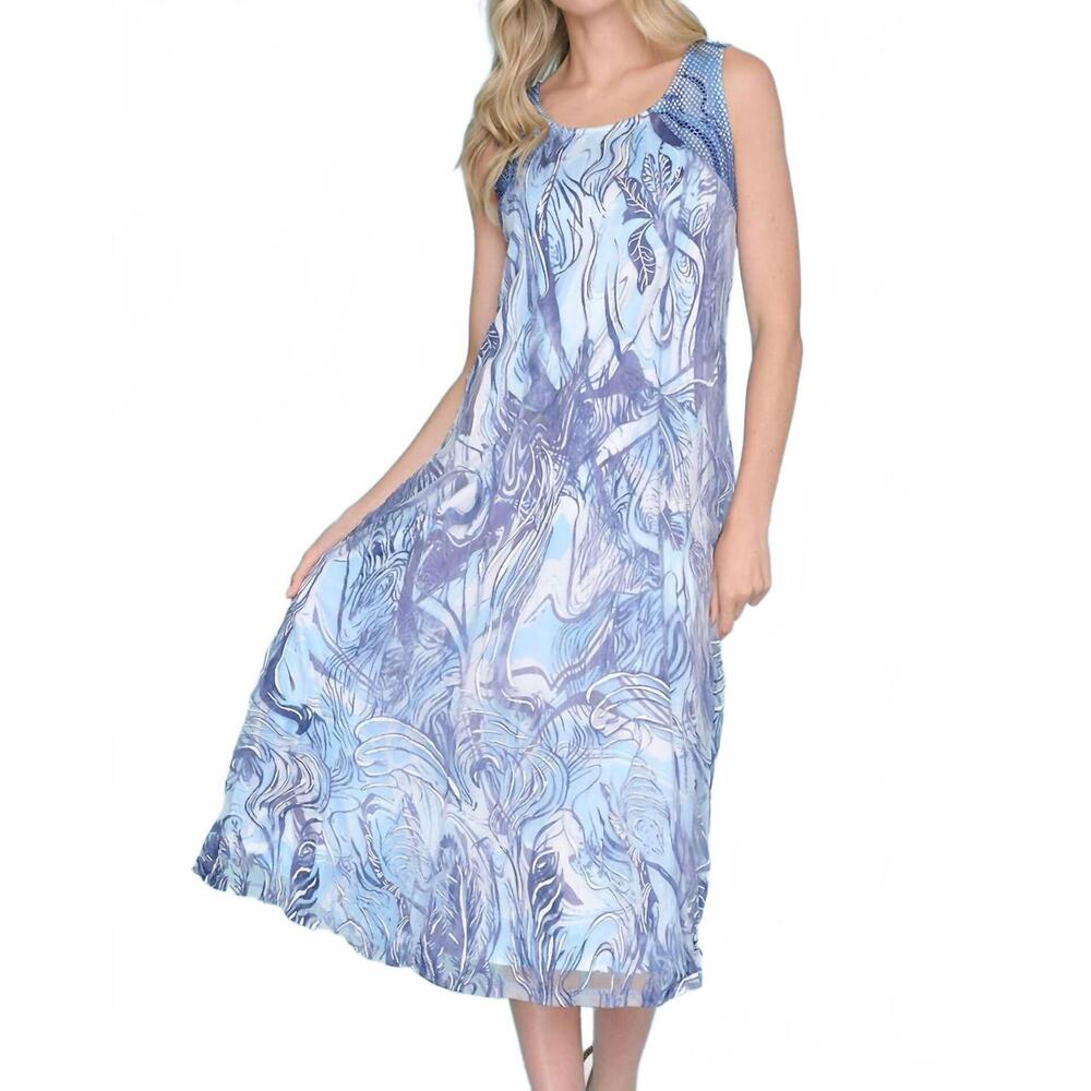 NEW PICADILLY mesh overlay dress in denim